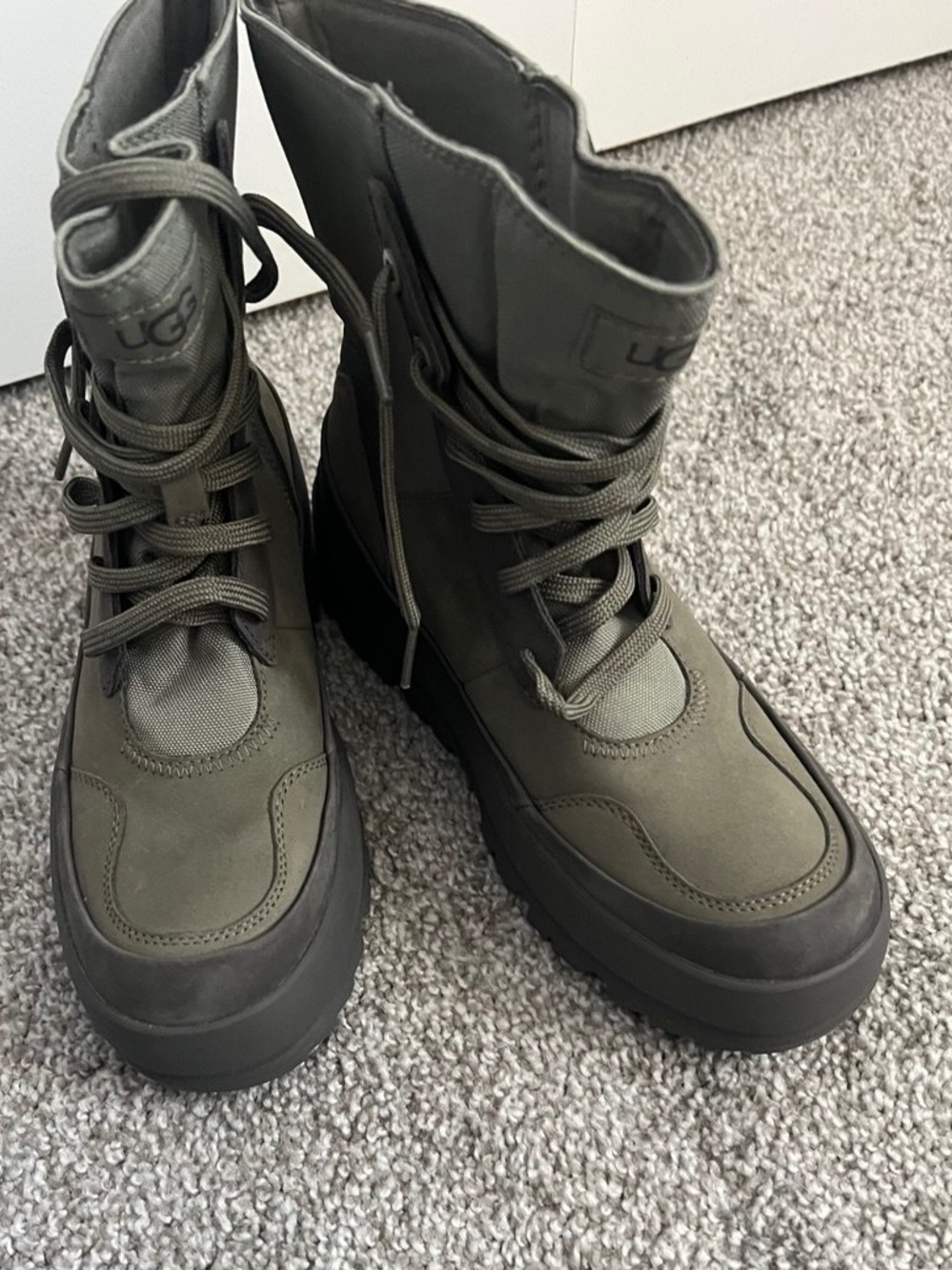 UGG Women's Olive Green Combat-Style Lace-Up Boots